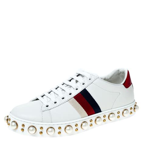 gucci pearl shoes white|gucci ace sneakers on sale.